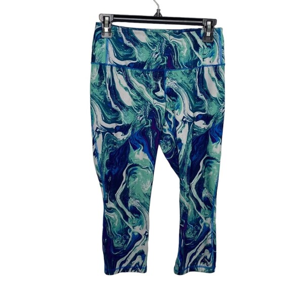 Patagonia Paint Swirls Blue and Green Athletic Capris. Size Small. - Picture 6 of 6